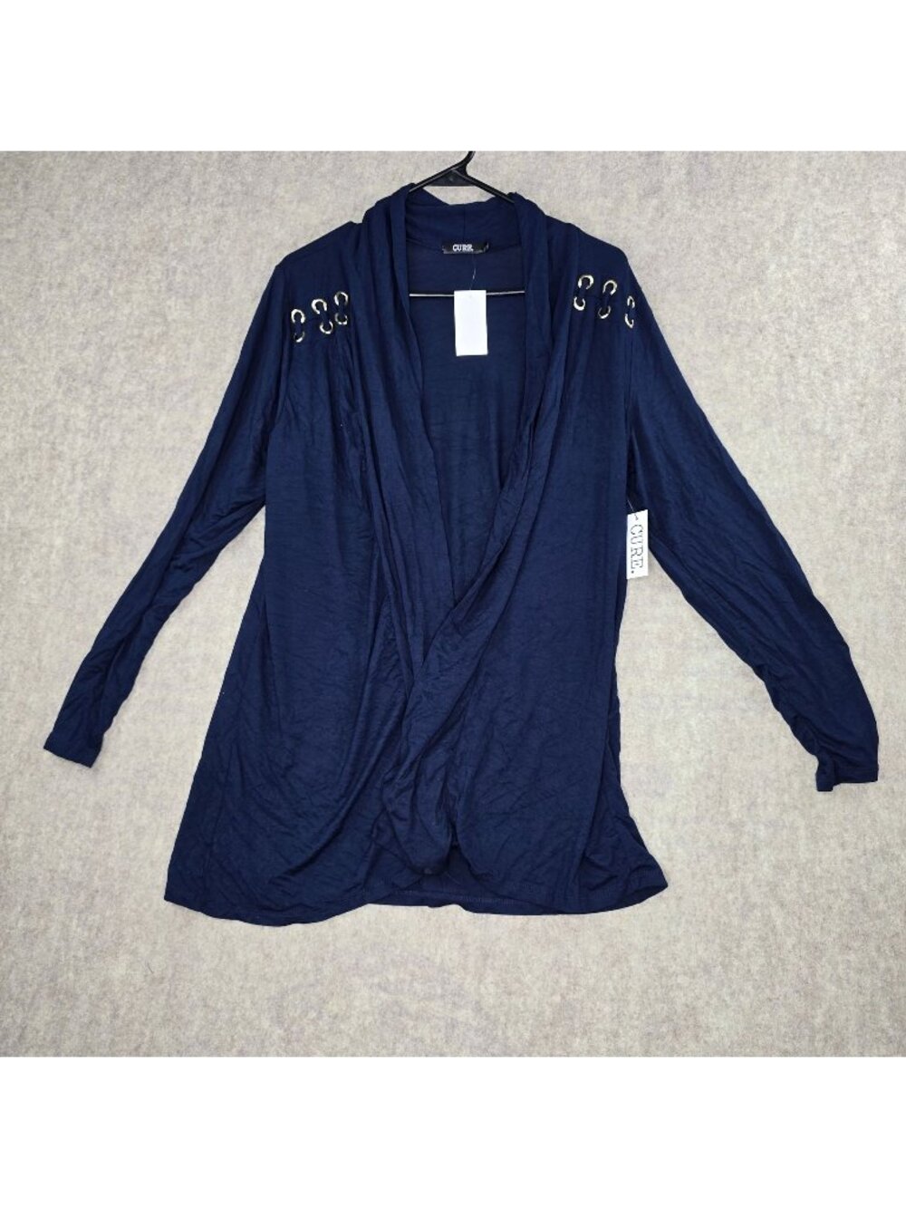 Cure Womens Open Front Cardigan Navy Blue Medium Rayon Blend Long Sleeve